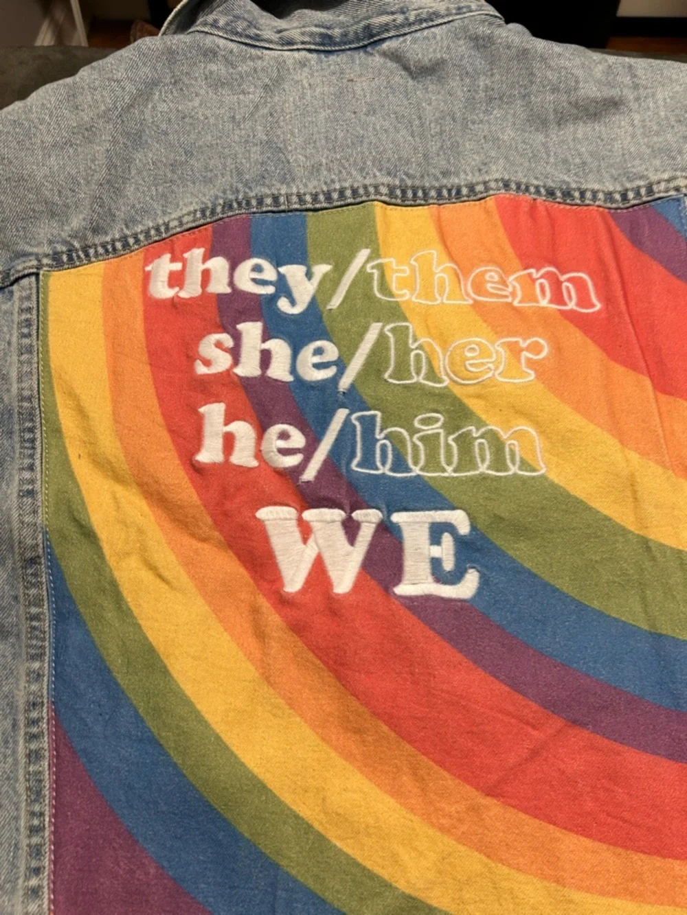 Levi’s Premium Pride Denim Jacket Rainbow Buttons Graphic Back NWT Size Large - Picture 7 of 7